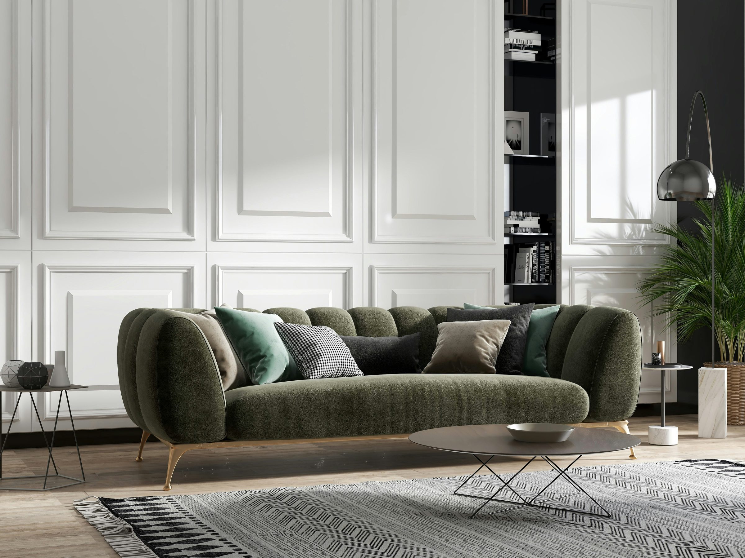 Living room with sofa homestaging and styling example